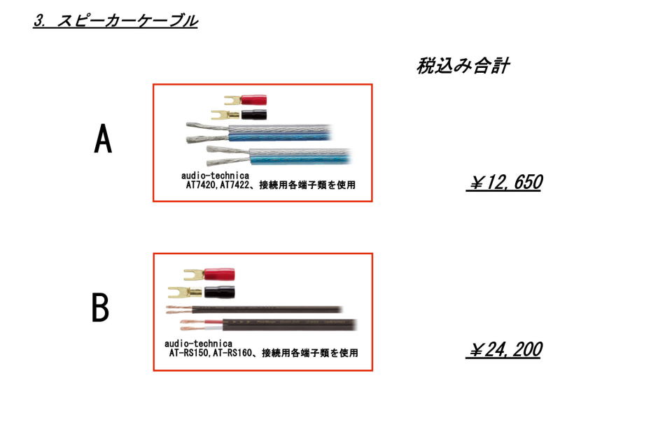 スタンダードプラン　スピーカーケーブル